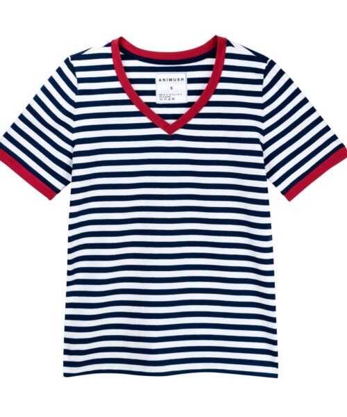 animush t-shirt ringer w biało-granatowe paski