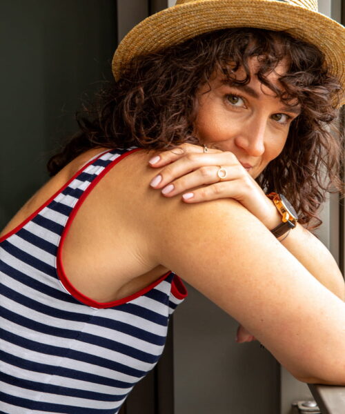 animush top w biało-granatowe paski