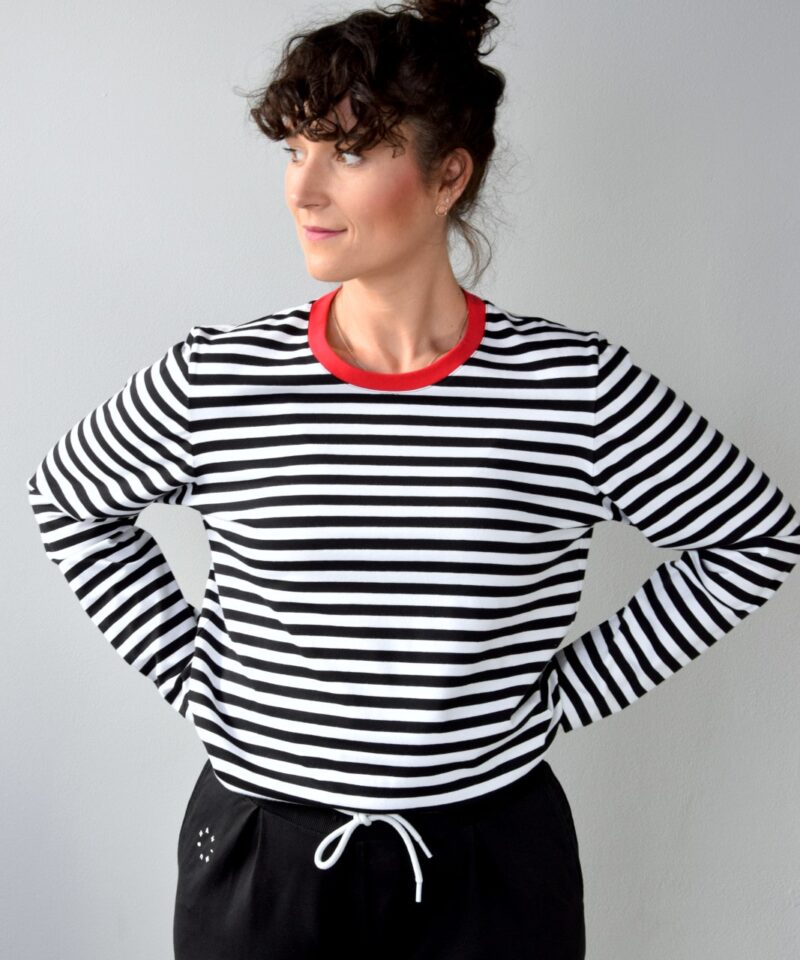 animush longsleeve oversize w paski czerwona lamówka