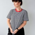 animush t-shirt oversize w paski czerwona lamówka