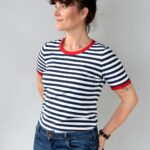 animush t-shirt ringer w paski biało-granatowe czerwona lamówka