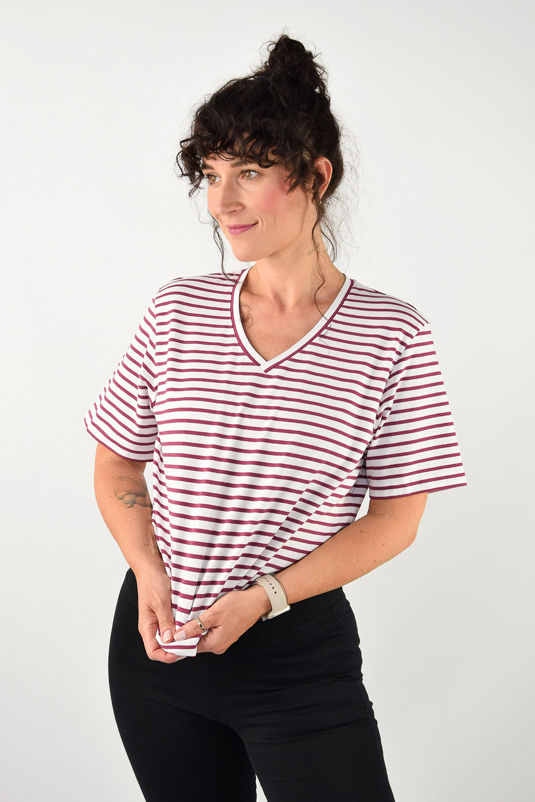 animush t-shirt oversize w bordowe paski II