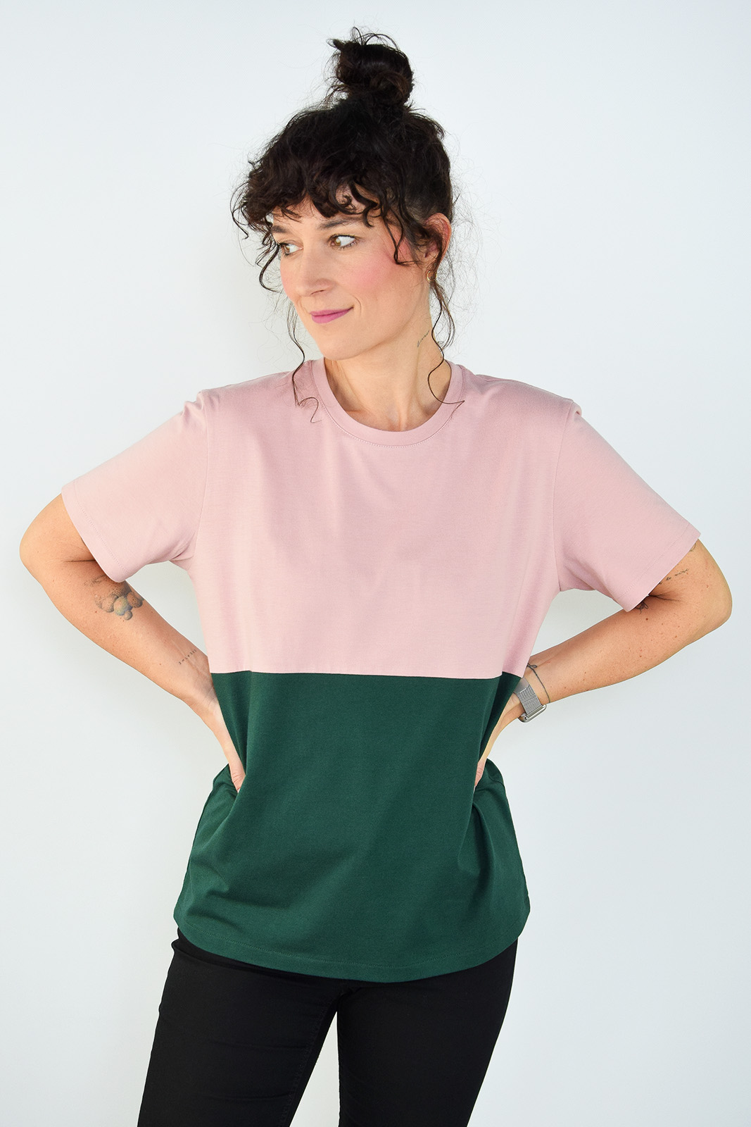 animush t-shirt oversize różowo-zielony